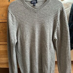Allen Solly Men's Striped Gray V-Neck Sweater